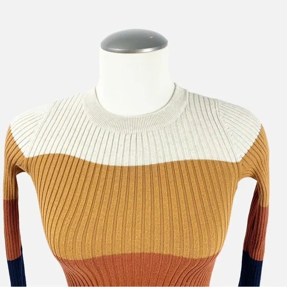 🍂 Pink Rose Multicolor Ribbed Colorblock Sweater (XS) – Fall Knit Top 🍂 - Picture 4 of 9